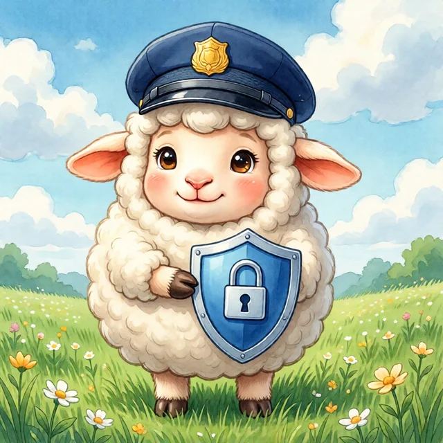 Agente Escudo, corderito guardián con gorra y escudo con candado